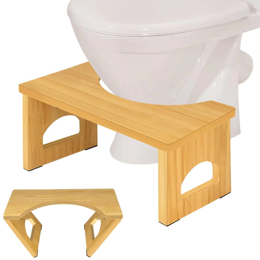 Foldable Toilet Stool 7.5 Inches Poop Stool for Bathroom Bamboo Toilet Stool Squat Adult Collapsible Squatting Bathroom Potty Stool with Non-Slip Strip Improve Bathroom Posture and Comfort Wood